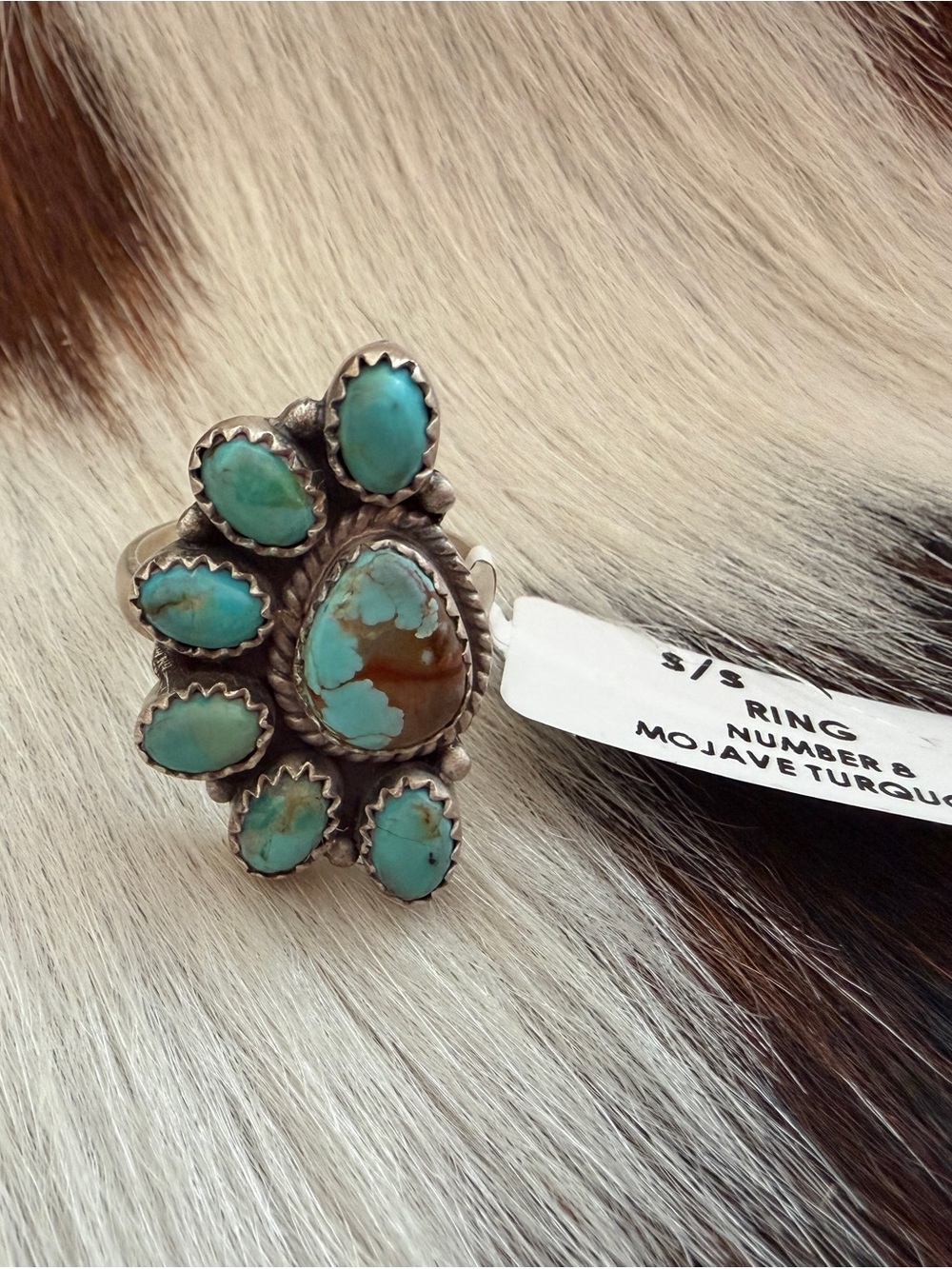 ❤️ Number 8 Mine & Mojave Turquoise Half Cluster Adj Sterling 925 Statement Ring - Picture 6 of 16